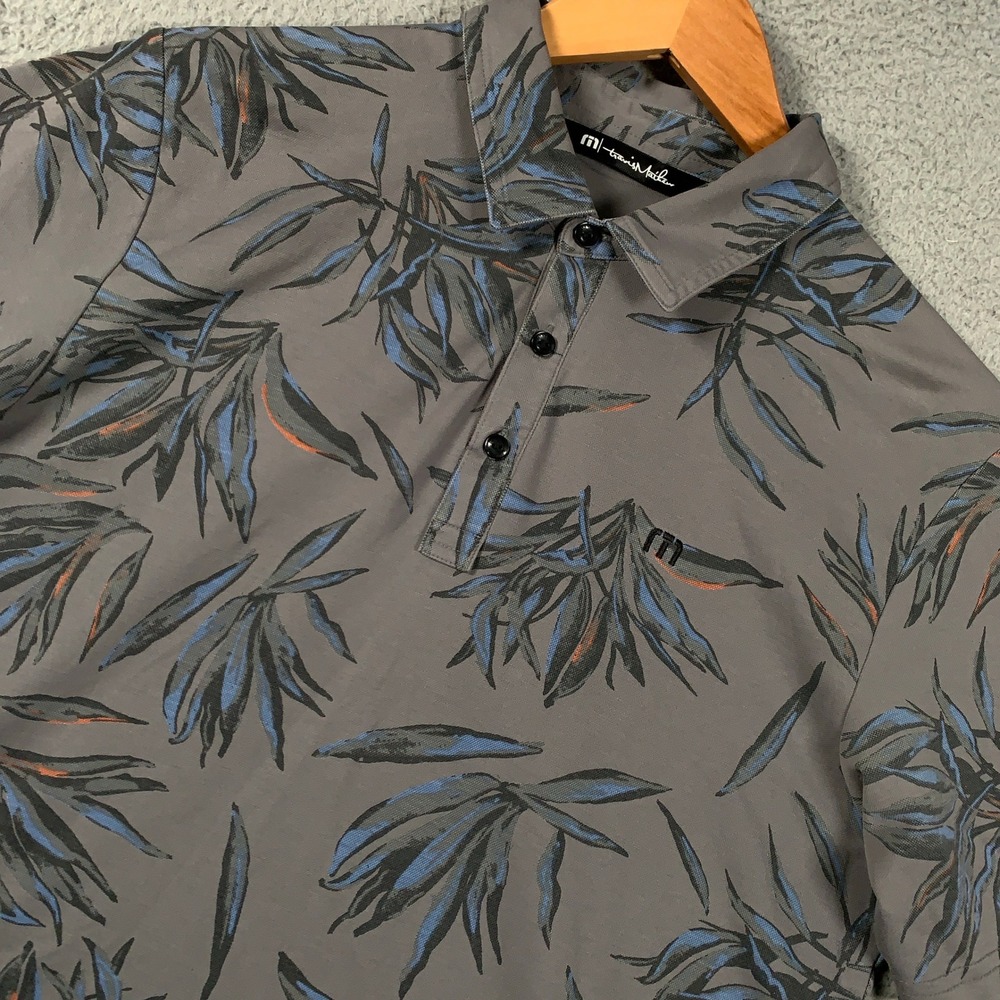 Travis Mathew Wasatch Golf Polo Shirt Men's Medium M Grey Tropical Leaf Print